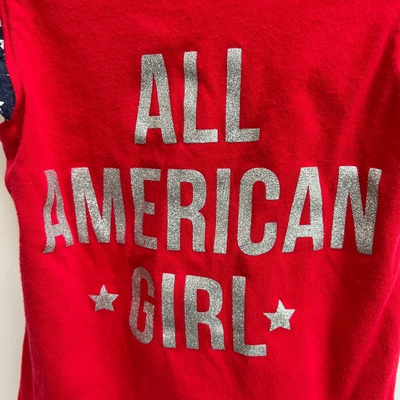 2T All American Girl Red, White, and Blue Fringe Short Sleeve Girls Blouse Top - Picture 2 of 4